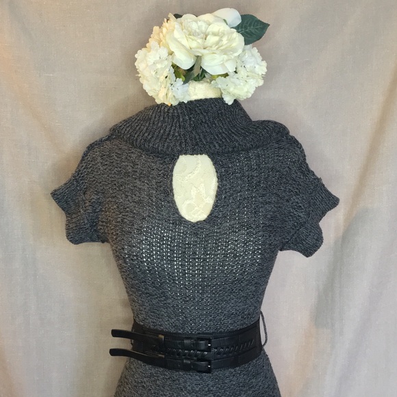 Guess Dark Grey Short Sleeve Tunic Sweater w/ Belt - Picture 2 of 8